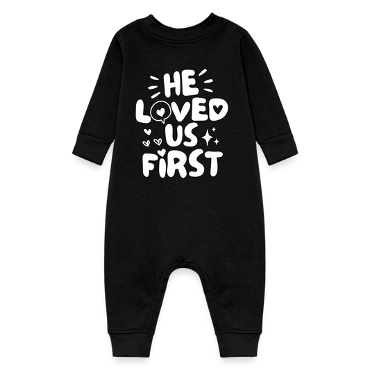 He Loved Us First Fleece Baby Onesie Bodysuit - black