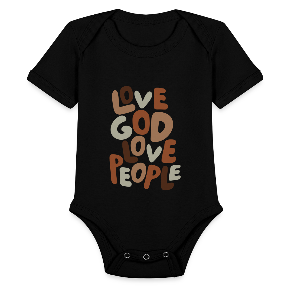 Love God Love People Baby Onesie Bodysuit - black