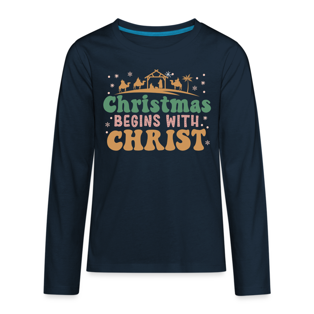 Christmas Begins with Christ Family Kids' Premium Long Sleeve T-Shirt - deep navy