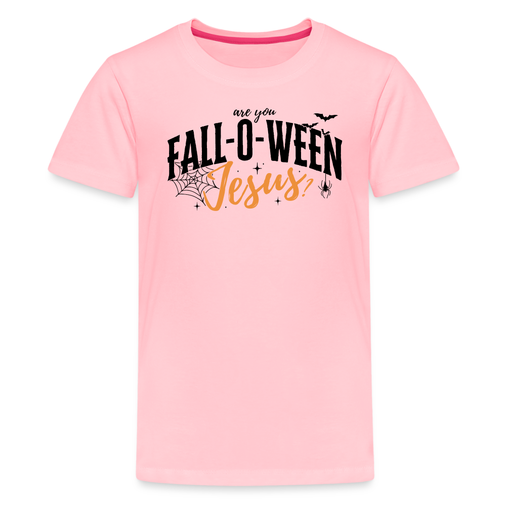 Are You Fall-O-Ween Jesus? Kid's Short Sleeve Shirt - pink