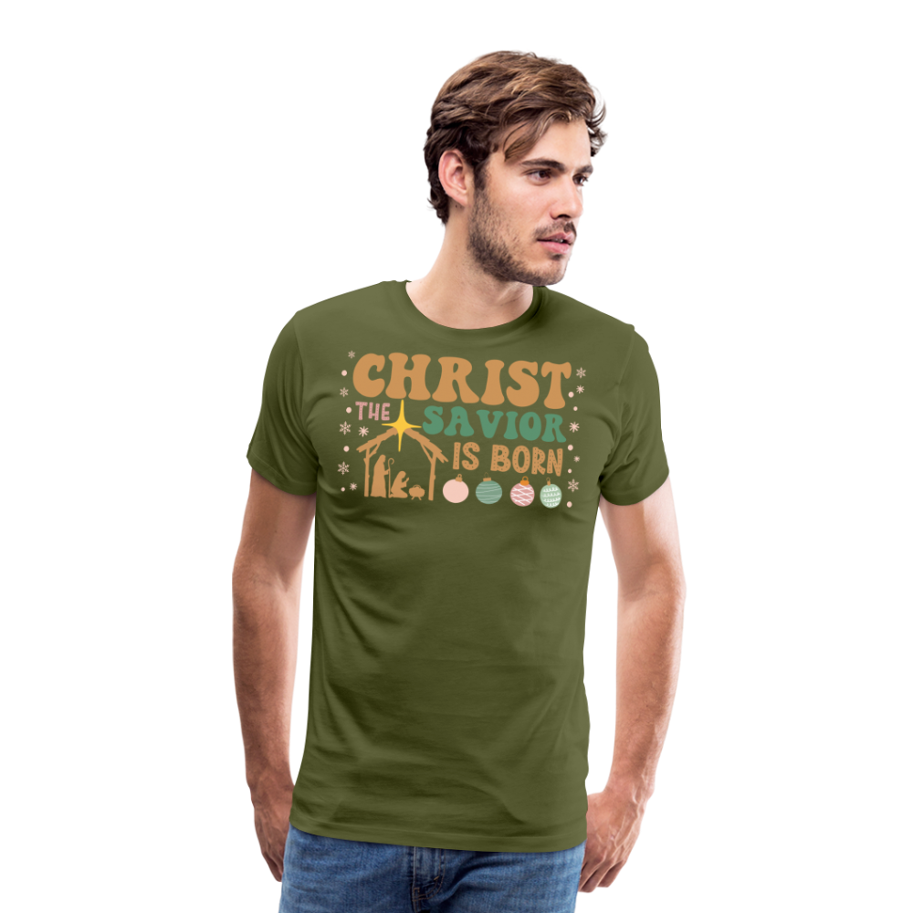 Christ the Savior is Born Christmas Family Men's Premium T-Shirt - olive green