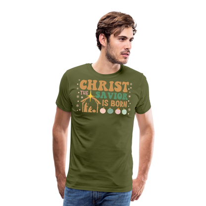 Christ the Savior is Born Christmas Family Men's Premium T-Shirt - olive green