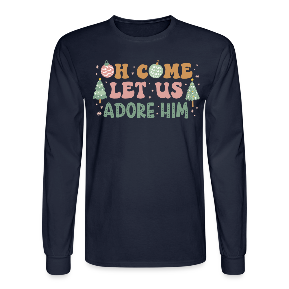 Oh Come Let Us Adore Him Christmas Family Men's Long Sleeve T-Shirt - navy