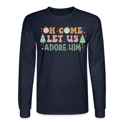 Oh Come Let Us Adore Him Christmas Family Men's Long Sleeve T-Shirt - navy