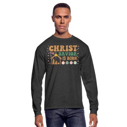 Christ the Savior is Born Christmas Family Men's Long Sleeve T-Shirt - heather black