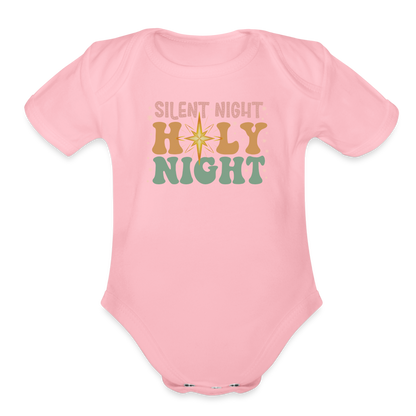 Silent Night Christmas Family Organic Short Sleeve Baby Bodysuit - light pink