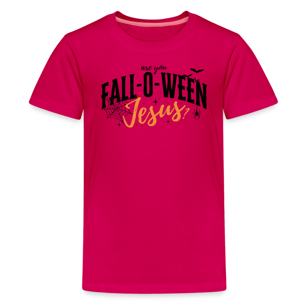 Are You Fall-O-Ween Jesus? Kid's Short Sleeve Shirt - dark pink