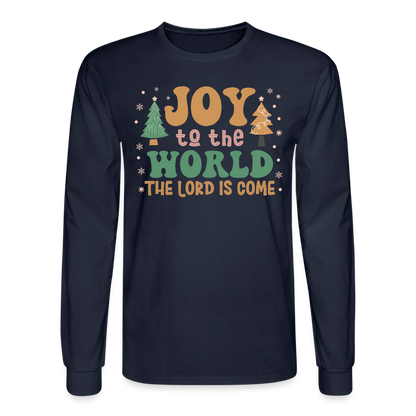 Joy to the World Christmas Family Men's Long Sleeve T-Shirt - navy