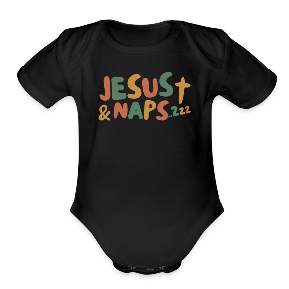 Jesus & Naps Family Organic Short Sleeve Baby Bodysuit - black