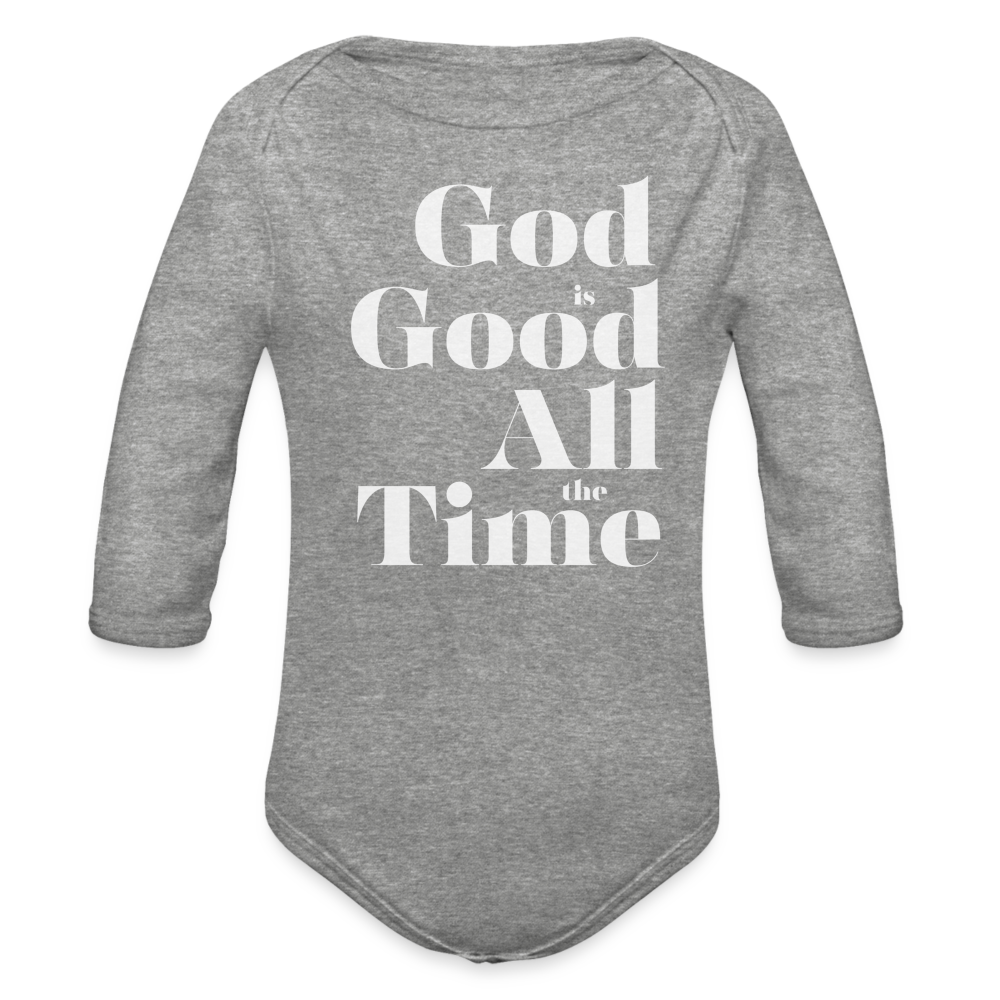 God is Good Organic Long Sleeve Baby Bodysuit - heather grey