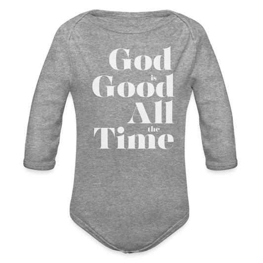 God is Good Organic Long Sleeve Baby Bodysuit - heather grey