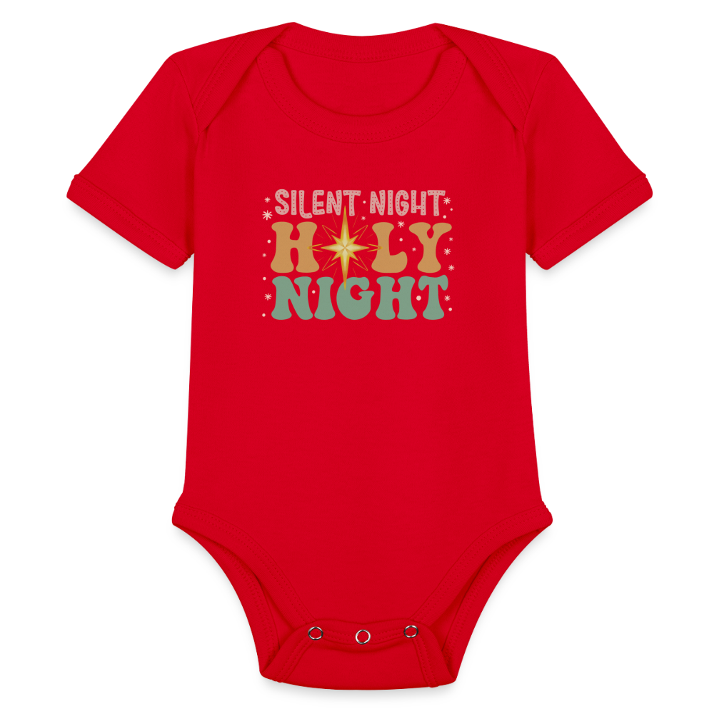 Silent Night Christmas Family Organic Short Sleeve Baby Bodysuit - red