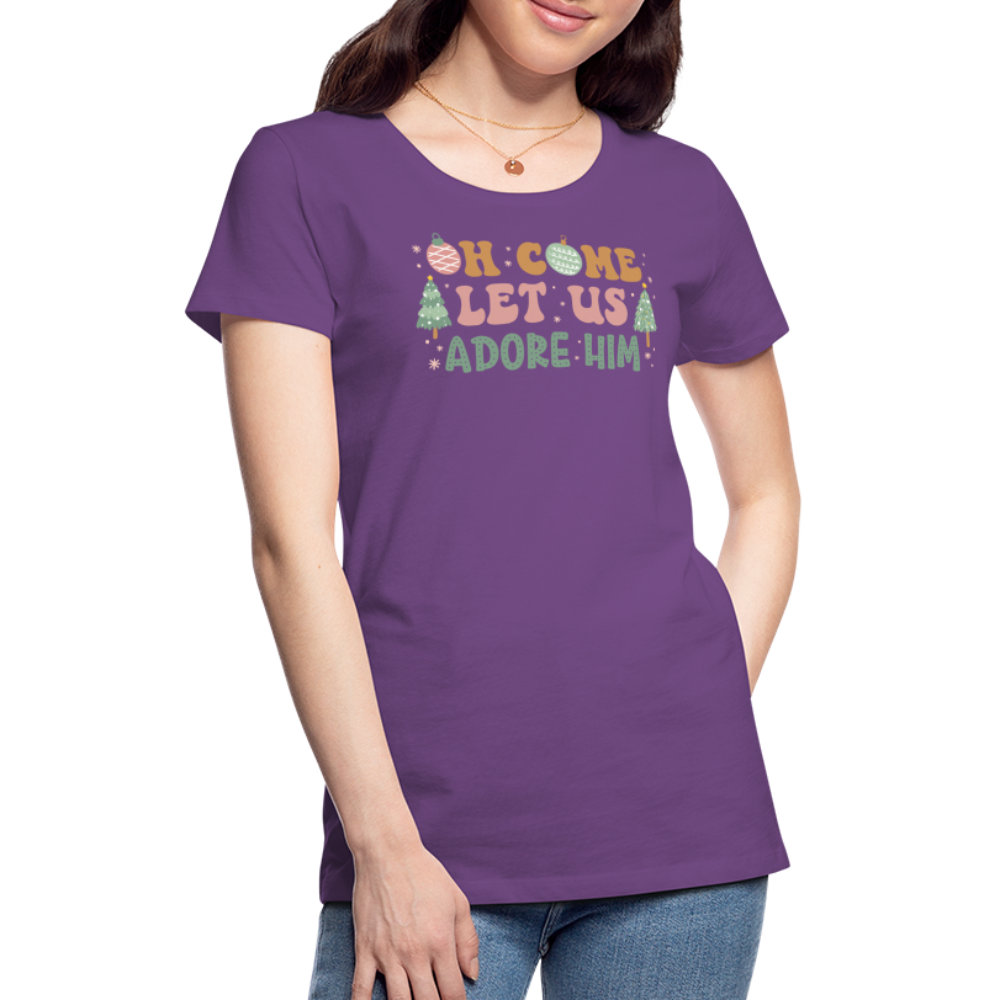 O Come Let Us Adore Him Christmas Family Women’s Premium T-Shirt - purple