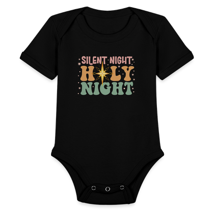 Silent Night Christmas Family Organic Short Sleeve Baby Bodysuit - black