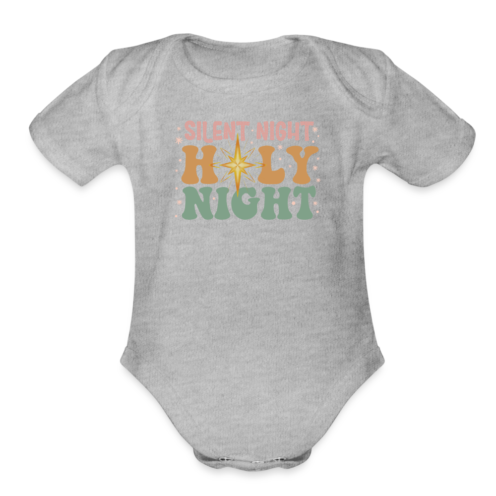 Silent Night Christmas Family Organic Short Sleeve Baby Bodysuit - heather grey