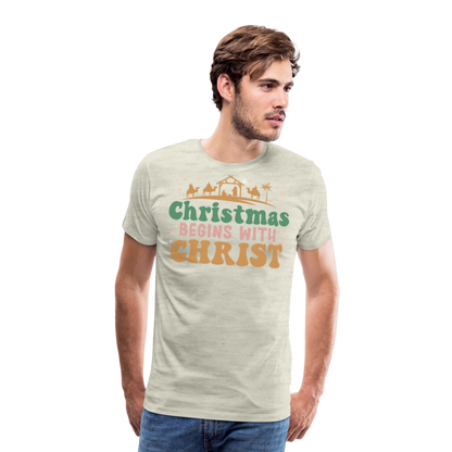 Christmas Begins with Christ is Born Christmas Family Men's Premium T-Shirt - heather oatmeal