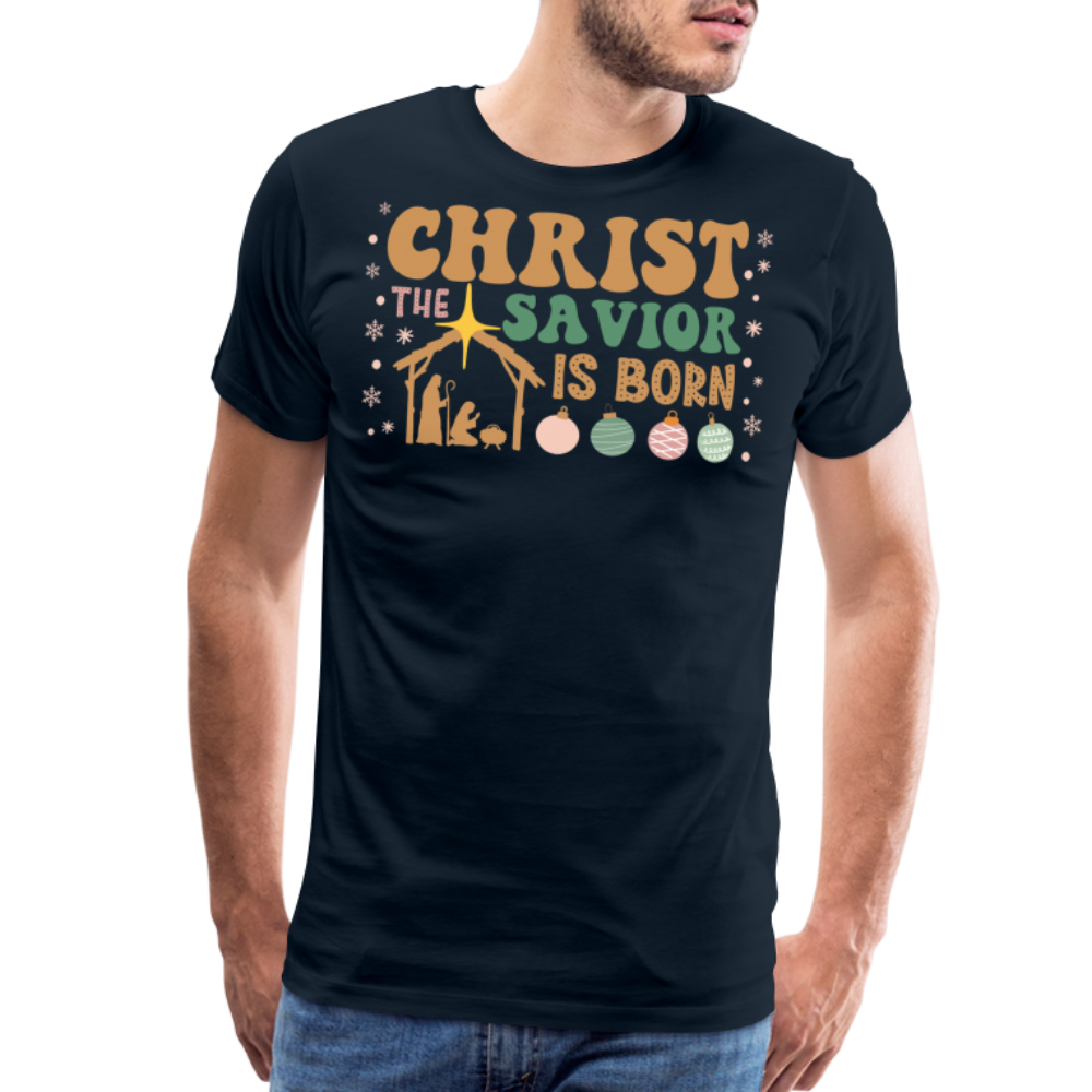 Christ the Savior is Born Christmas Family Men's Premium T-Shirt - deep navy