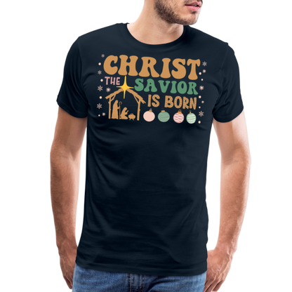 Christ the Savior is Born Christmas Family Men's Premium T-Shirt - deep navy