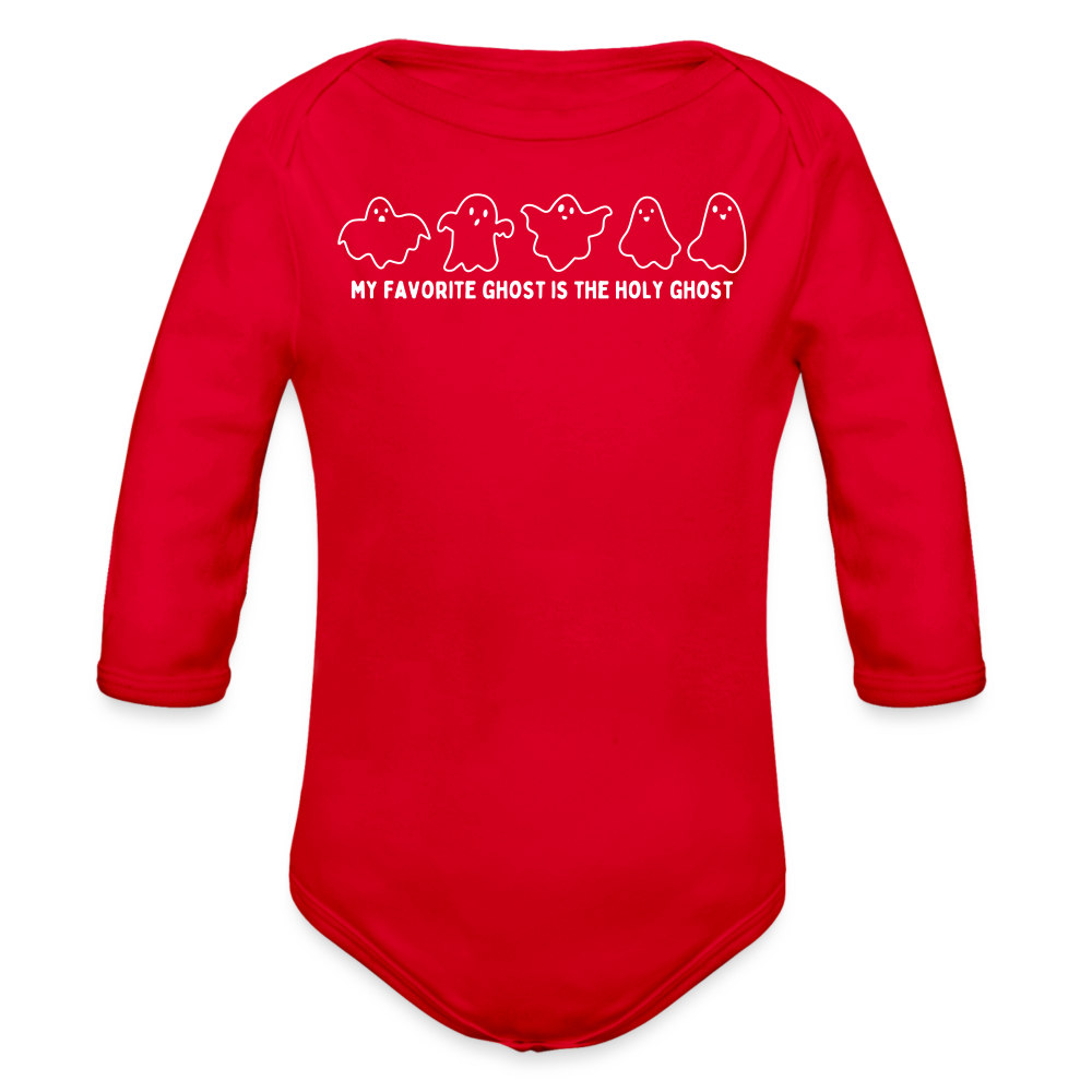 My Favorite Ghost is the Holy Ghost (Outline) Baby Long Sleeve Bodysuit - red