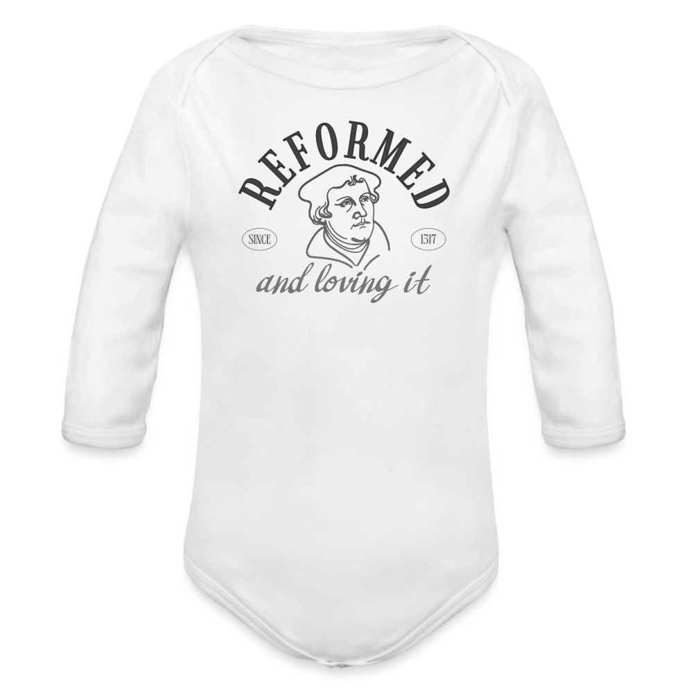 Reformed & Loving It Reformation Day Baby Long Sleeve Bodysuit - white