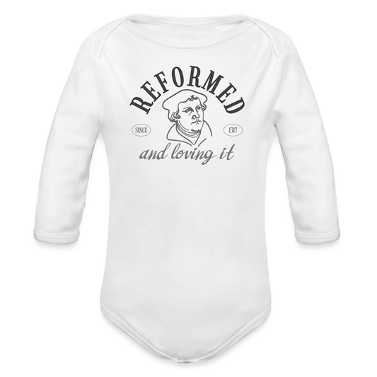 Reformed & Loving It Reformation Day Baby Long Sleeve Bodysuit - white