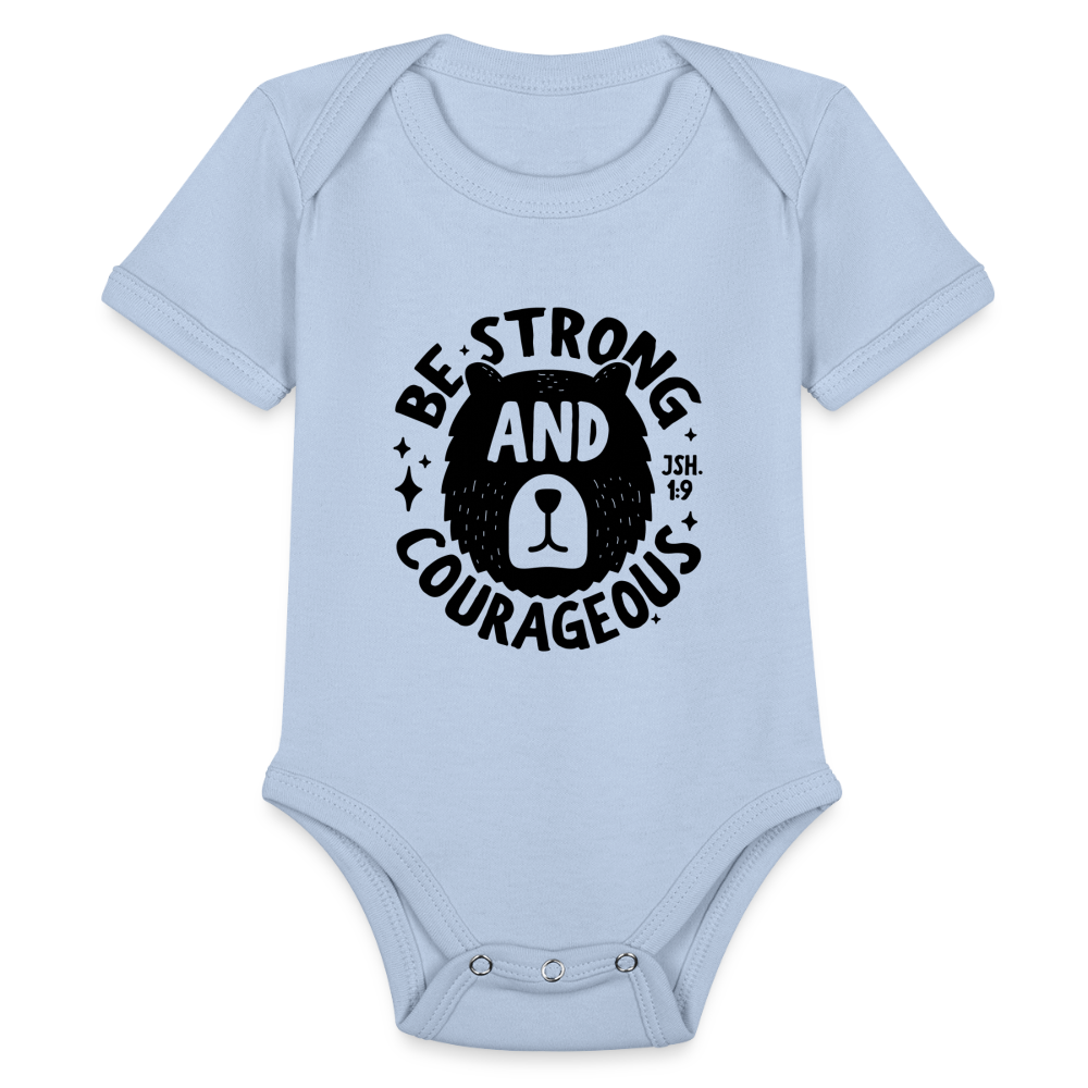 Be Strong and Courageous Baby Onesie Bodysuit - sky