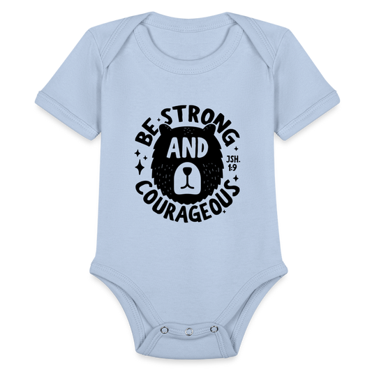 Be Strong and Courageous Baby Onesie Bodysuit - sky