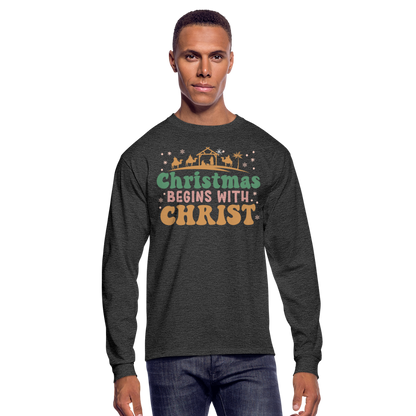 Christmas Begins with Christ Christmas Family Men's Long Sleeve T-Shirt - heather black