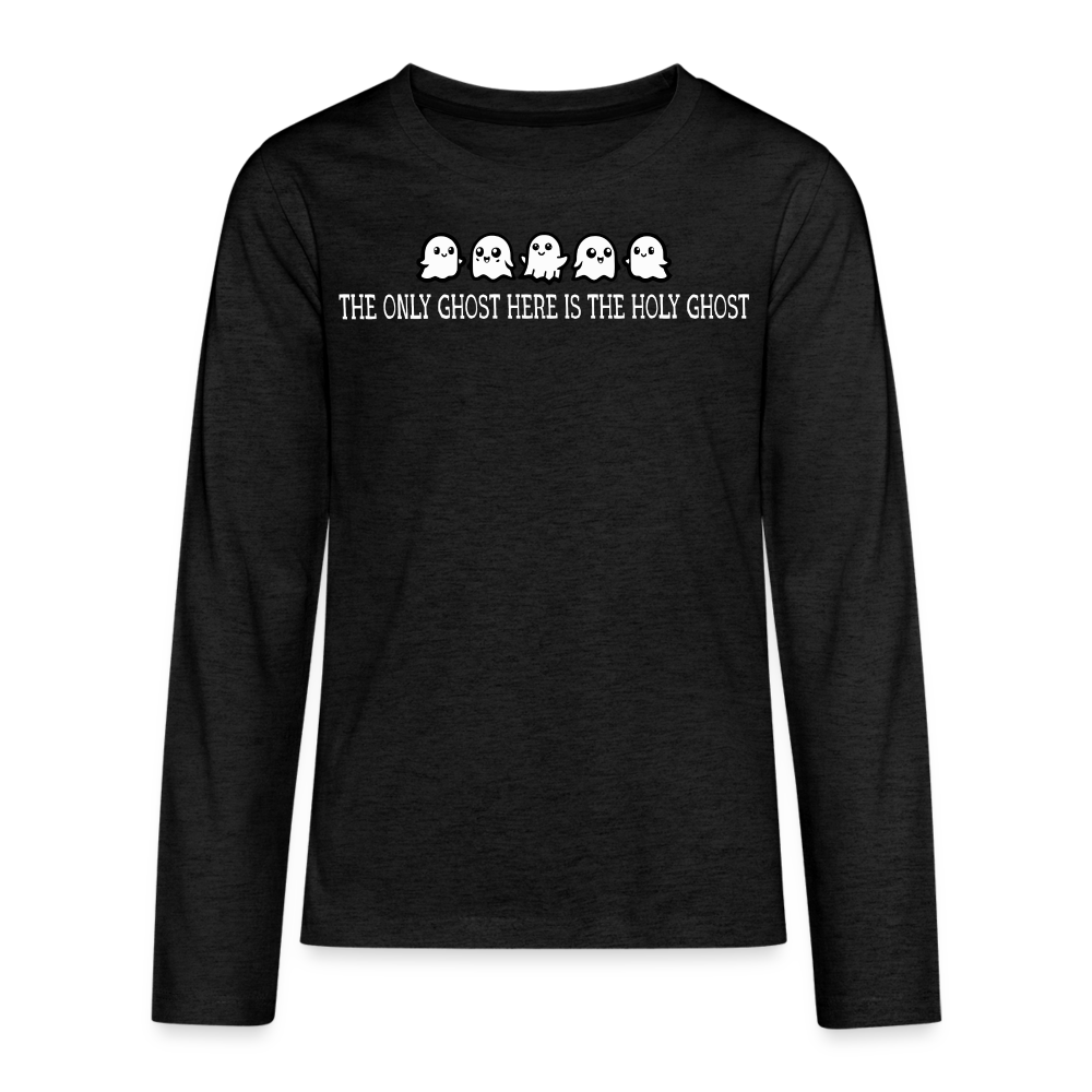 The Only Ghost Here is the Holy Ghost (W) Kid's Long Sleeve Shirt - charcoal grey