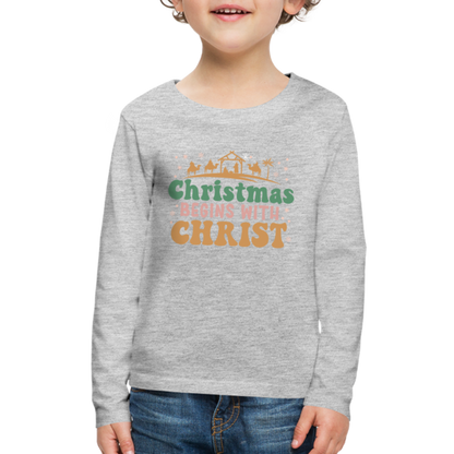 Christmas Begins with Christ Family Kids' Premium Long Sleeve T-Shirt - heather gray