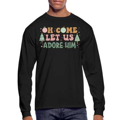 Oh Come Let Us Adore Him Christmas Family Men's Long Sleeve T-Shirt - black