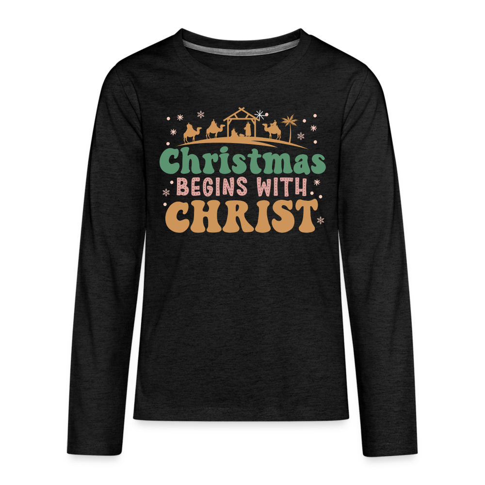 Christmas Begins with Christ Family Kids' Premium Long Sleeve T-Shirt - charcoal grey