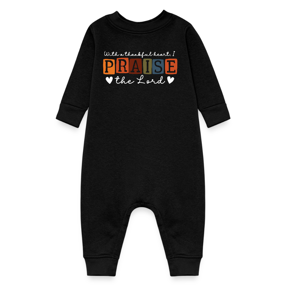 With a Thankful Heart I Praise the Lord (W) Fleece Baby Bodysuit - black