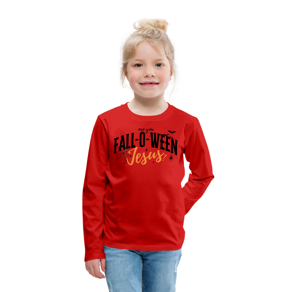 Are You Fall-O-Ween Jesus? Kid's Long Sleeve Shirt - red