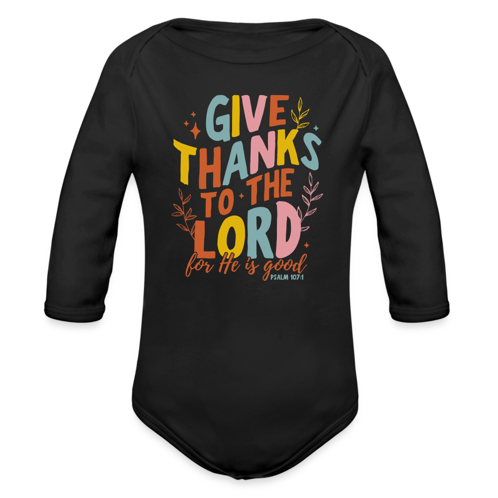 Give Thanks to the Lord (Color) Baby Long Sleeve Onesie - black