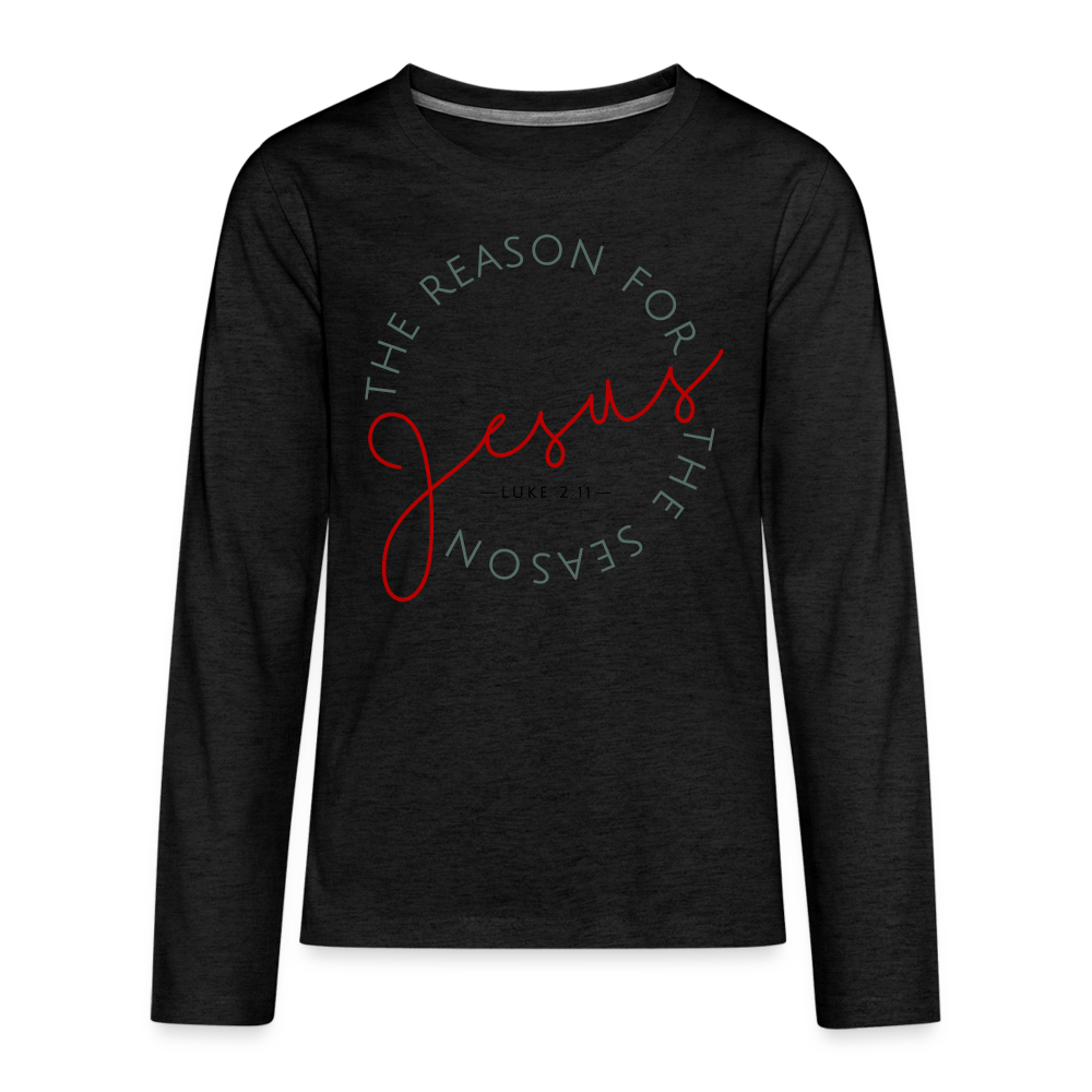 The Reason for the Season (Color) Christmas Family Kids' Premium Long Sleeve T-Shirt - charcoal grey