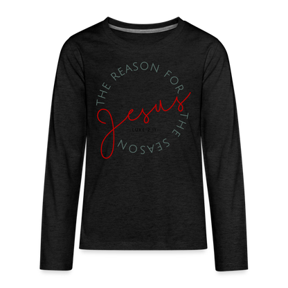 The Reason for the Season (Color) Christmas Family Kids' Premium Long Sleeve T-Shirt - charcoal grey