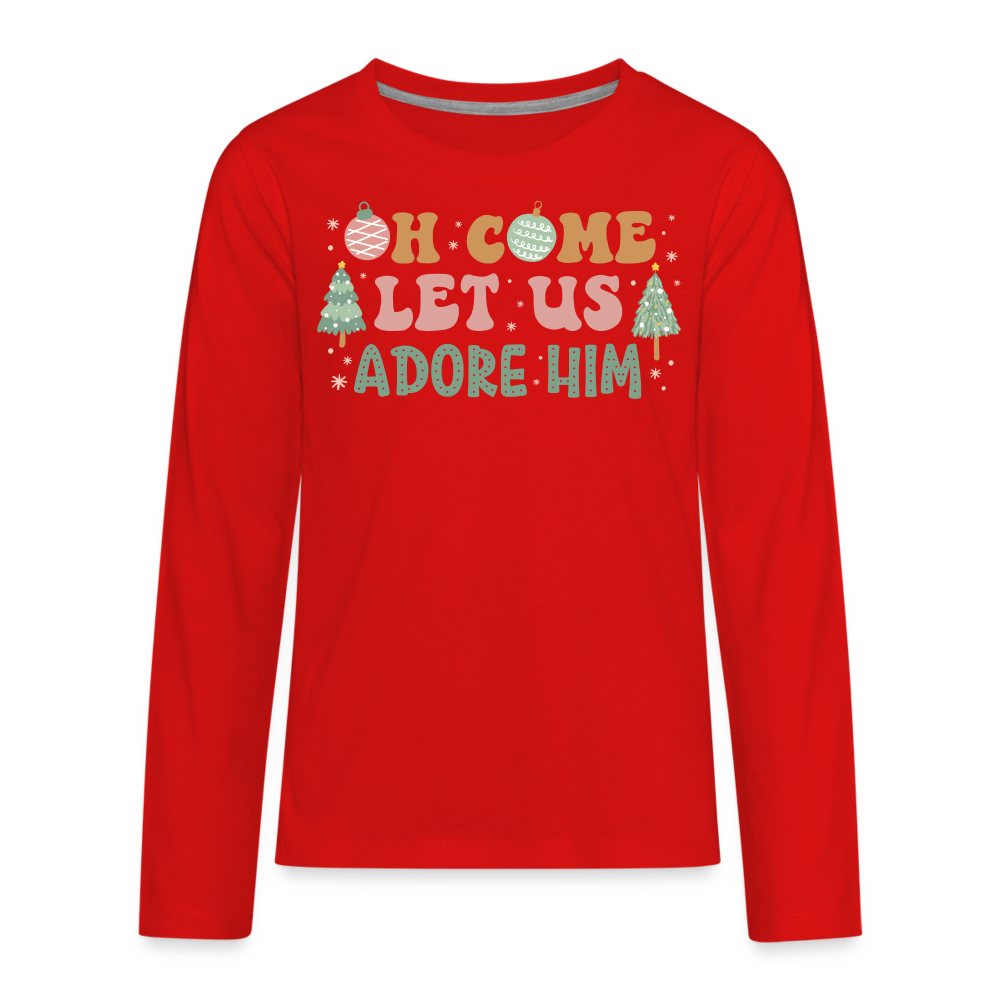 Oh Come Let Us Adore Him Christmas Family Kids' Premium Long Sleeve T-Shirt - red