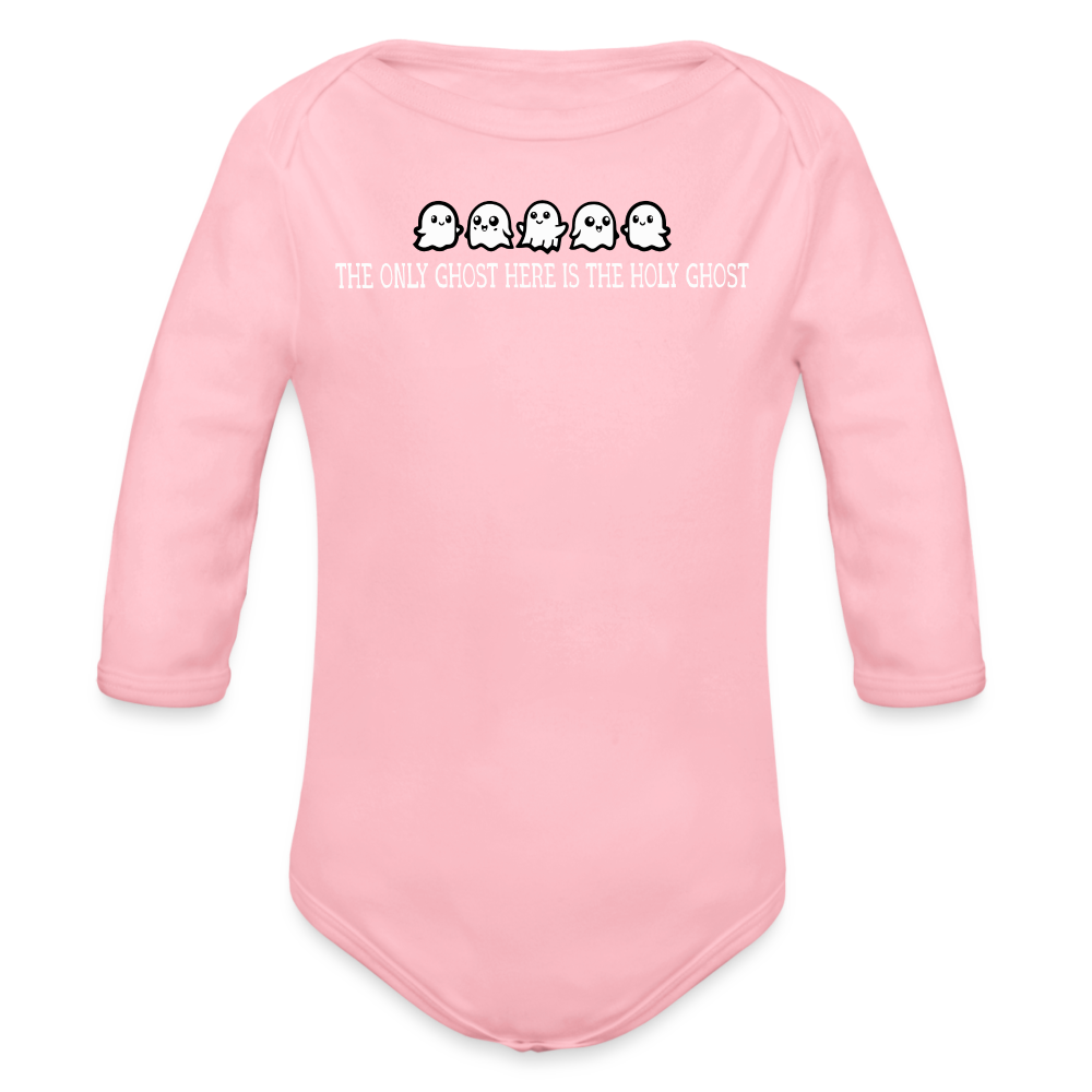 The Only Ghost Here is the Holy Ghost (W) Baby Long Sleeve Bodysuit - light pink