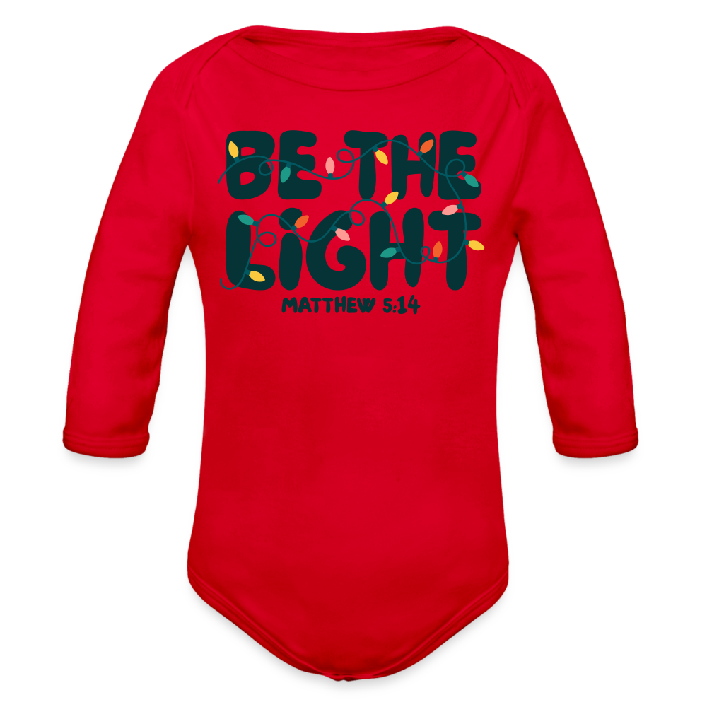 Be the Light Christmas Baby Long Sleeve Onesie - red