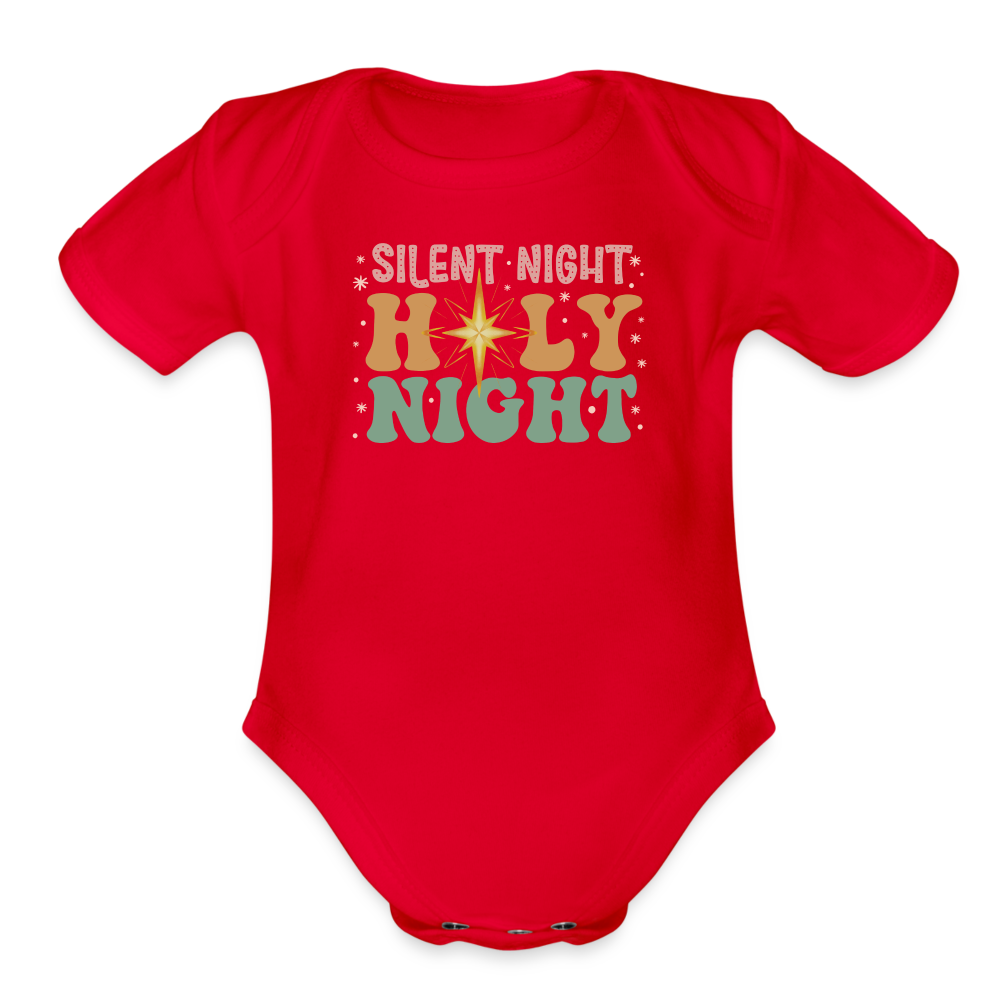 Silent Night Christmas Family Organic Short Sleeve Baby Bodysuit - red