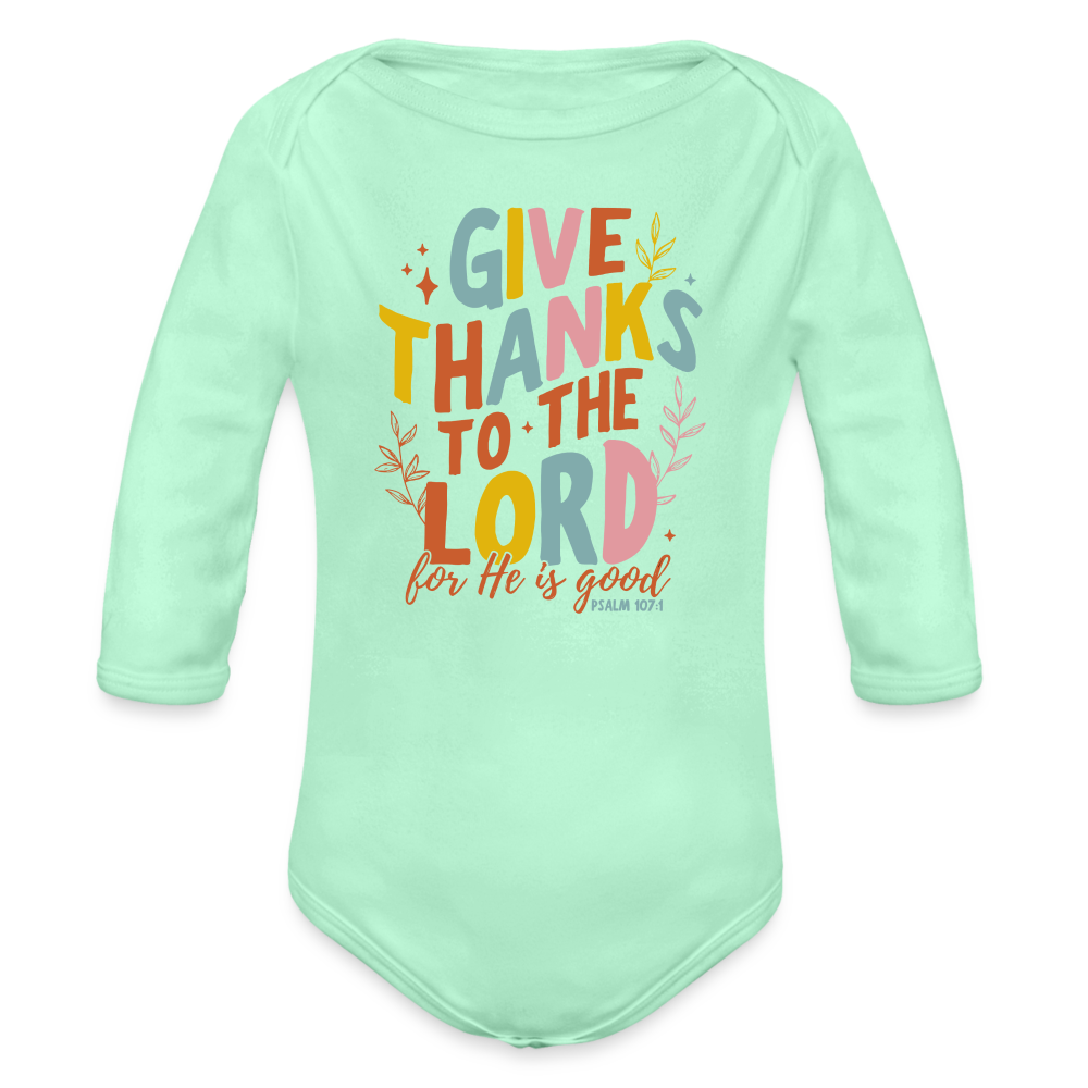 Give Thanks to the Lord (Color) Baby Long Sleeve Onesie - light mint