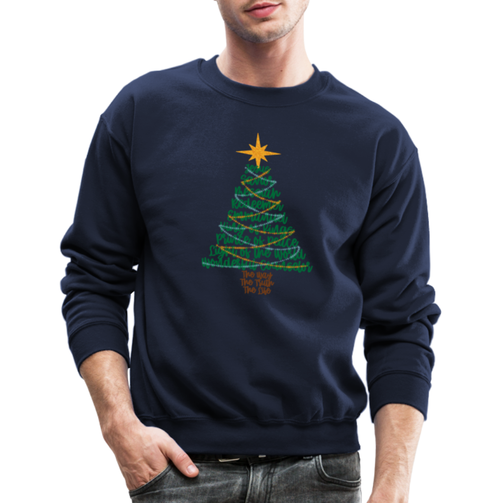 Names of Jesus Christmas Tree Men's Sweater - navy