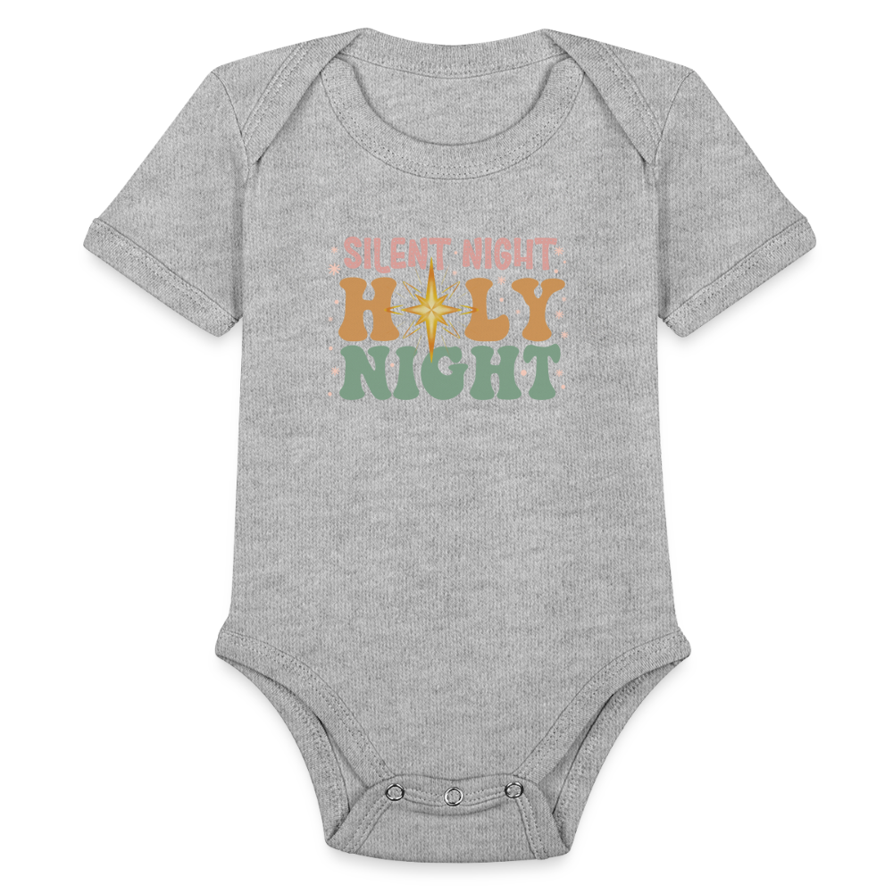 Silent Night Christmas Family Organic Short Sleeve Baby Bodysuit - heather grey