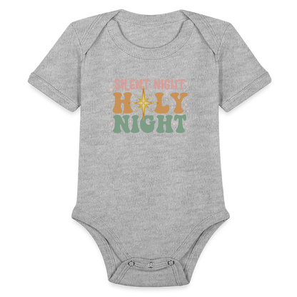 Silent Night Christmas Family Organic Short Sleeve Baby Bodysuit - heather grey