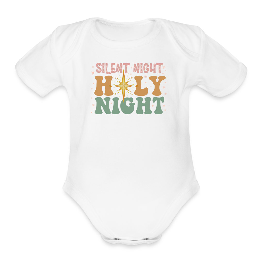 Silent Night Christmas Family Organic Short Sleeve Baby Bodysuit - white