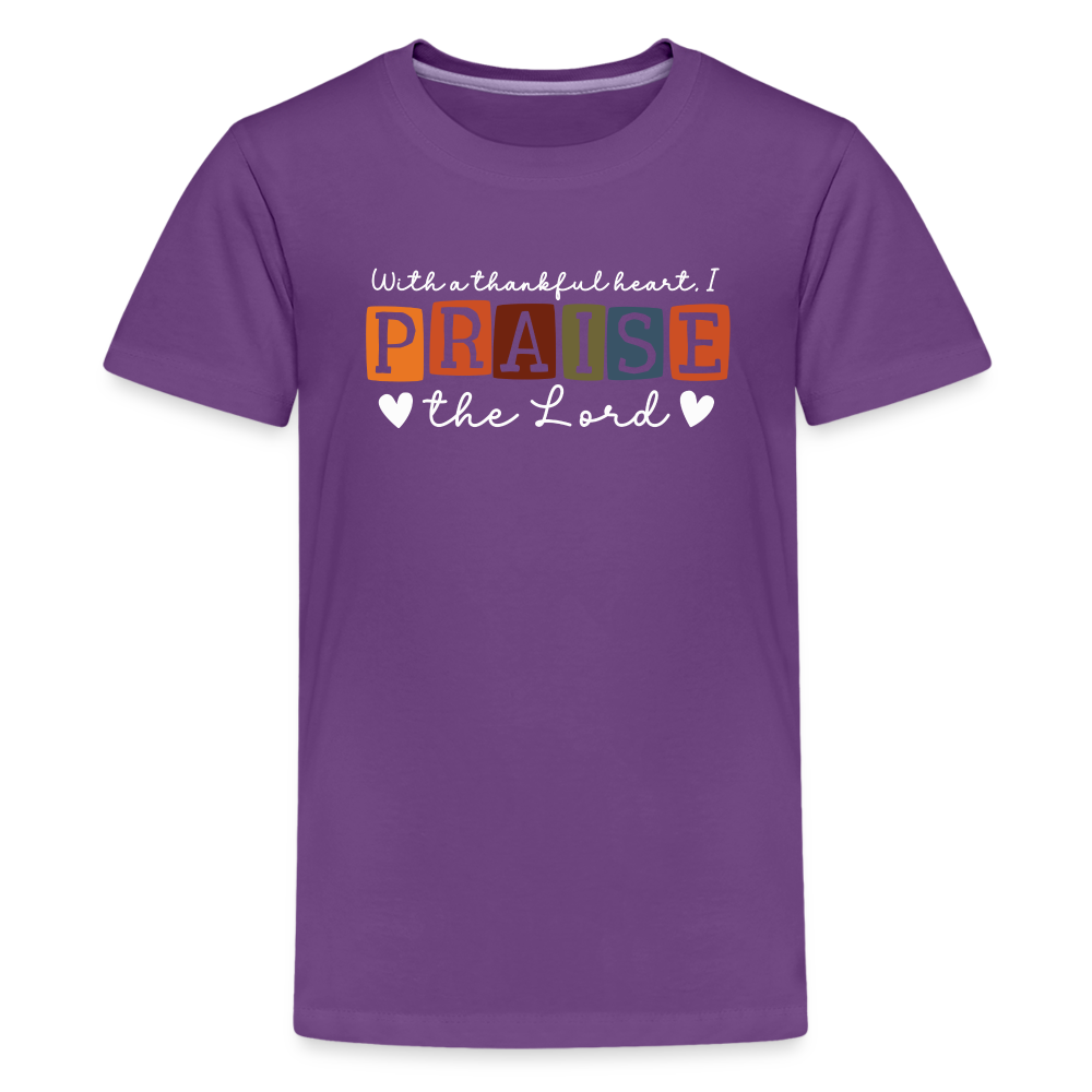 With a Thankful Heart I Praise the Lord (W) Kid's T-Shirt - purple