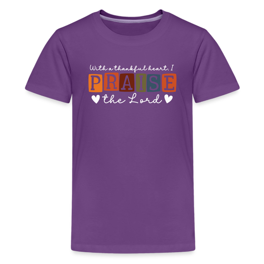 With a Thankful Heart I Praise the Lord (W) Kid's T-Shirt - purple