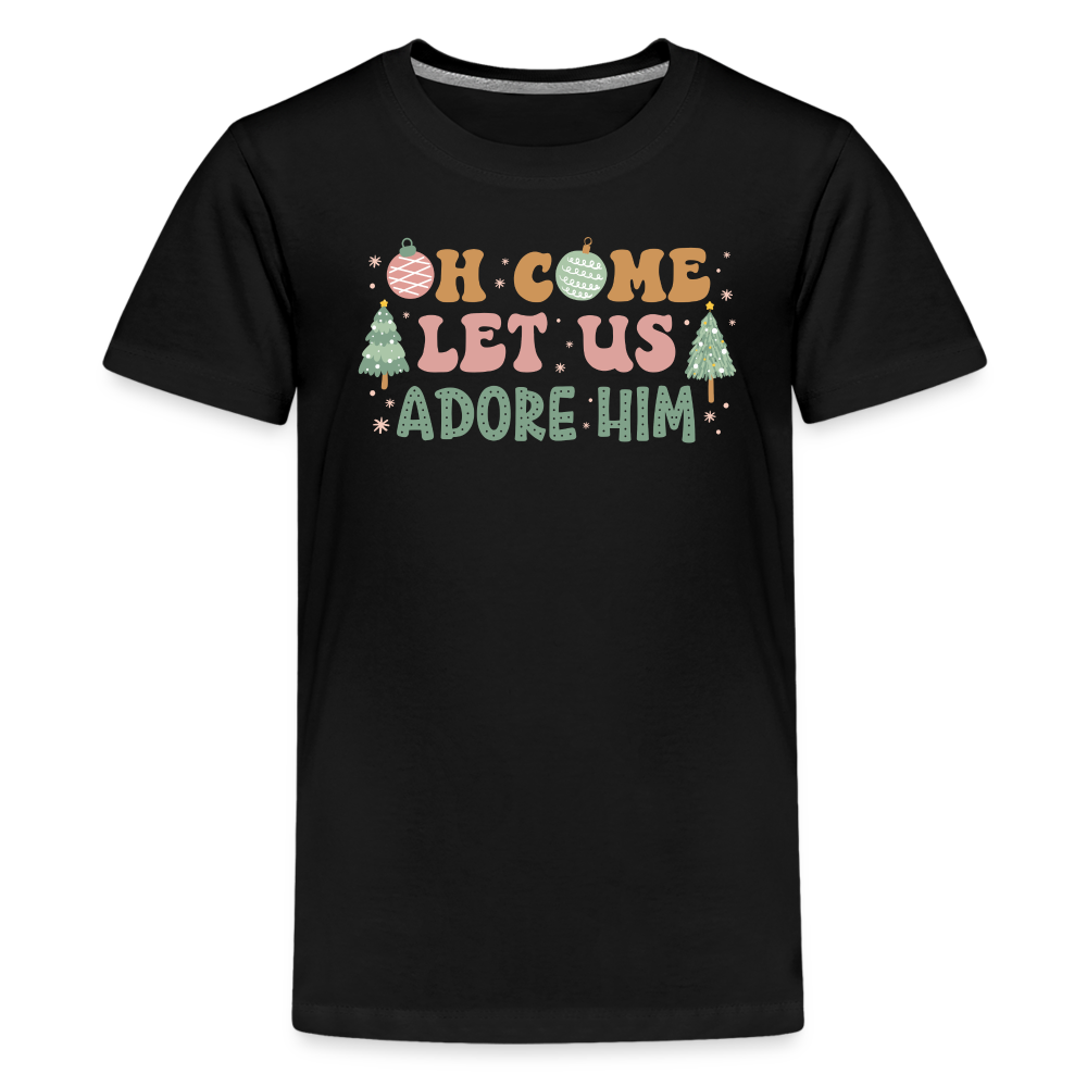 Oh Come Let Us Adore Him Christmas Family Kids' Premium T-Shirt - black