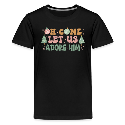 Oh Come Let Us Adore Him Christmas Family Kids' Premium T-Shirt - black